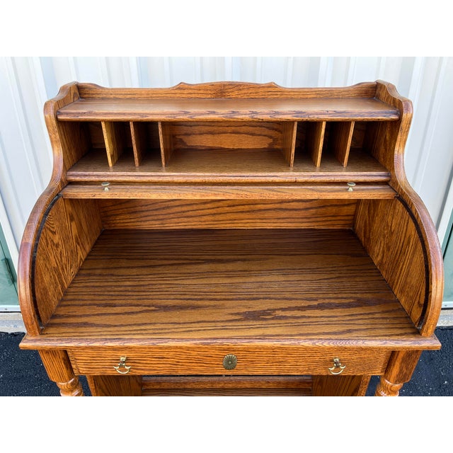 Wood 1980s Winners Only Petite Oak Roll Top Secretary Desk For Sale - Image 7 of 12