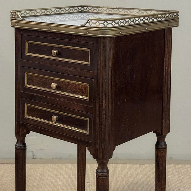 Pair Mid-Century Louis XVI Mahogany End Tables With Carrara Marble For Sale - Image 13 of 16