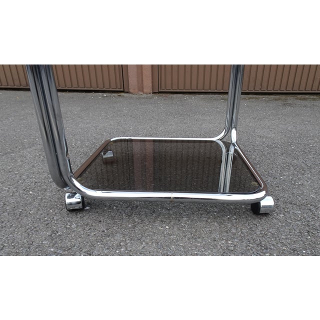 Vintage Italian Chrome and Smoked Glass Rolling Side Table, 1970s For Sale - Image 14 of 15