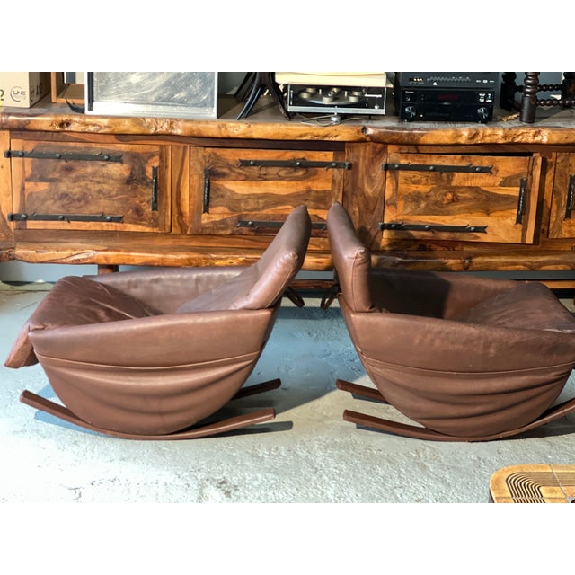 Rocking Chairs in Brown Leather from de Sede, Switzerland, 1970s, Set of 2 For Sale - Image 9 of 9