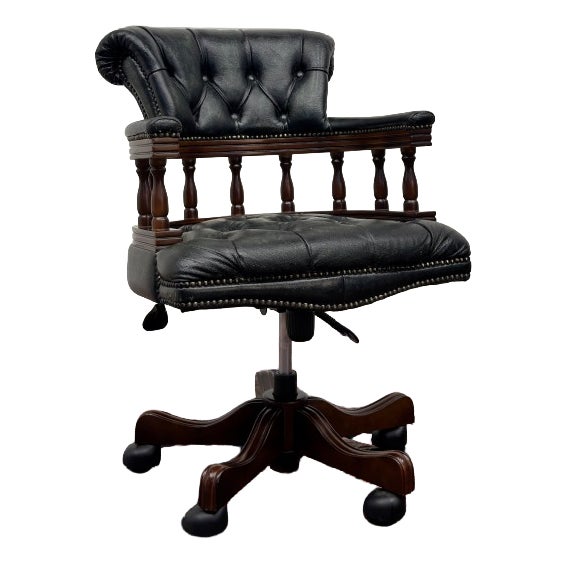 Chesterfield Desk Chair in Green Leather For Sale