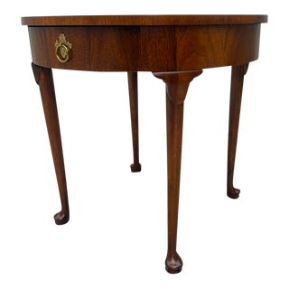1970s Baker Furniture Georgian Style Round Walnut Side Table With Drawer For Sale
