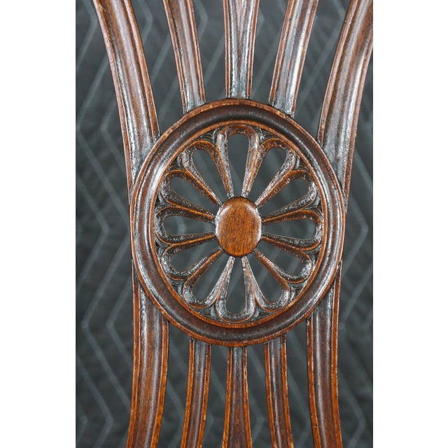 Brown Antique Hepplewhite Carved Mahogany Oval Wheel Back Dining Side Desk Chair For Sale - Image 8 of 18