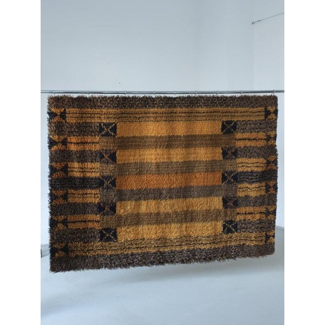 Textile Large Brown Wool Rya Rug, Sweden, 1960s For Sale - Image 7 of 7