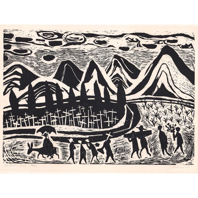 1950s 1953 Jenny Dalenoord Memento Woodcut For Sale - Image 5 of 6