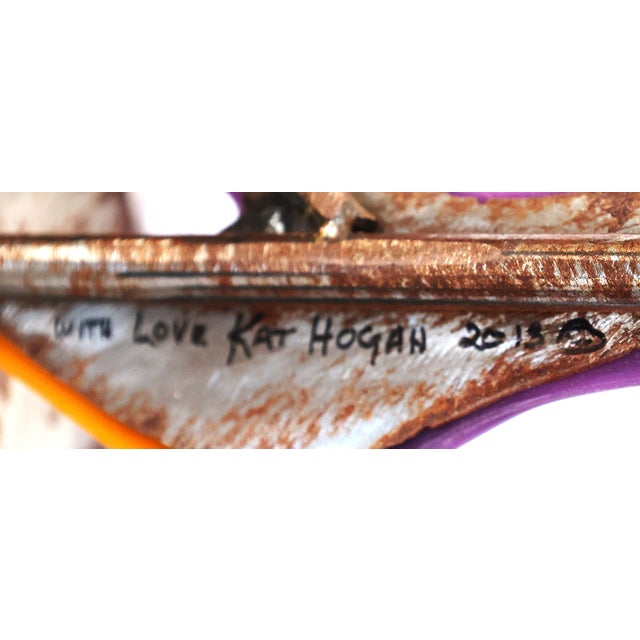 Metal 1980s Kat Hogan and Jerome Ellis Sculpture Metal and Fused Glass Woman on Shopping Spree 55 In. Height For Sale - Image 7 of 8