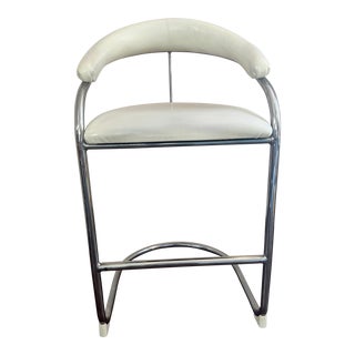 1980s Bauhaus White Vinyl & Chrome Model Ss33 Cantilever Barstool by Anton Lorenz for Thonet For Sale