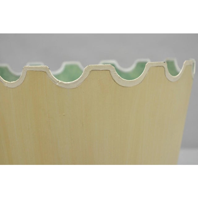 Vintage Italian Hollywood Regency Tole Metal Cream & Green Painted Wastebasket For Sale - Image 9 of 12
