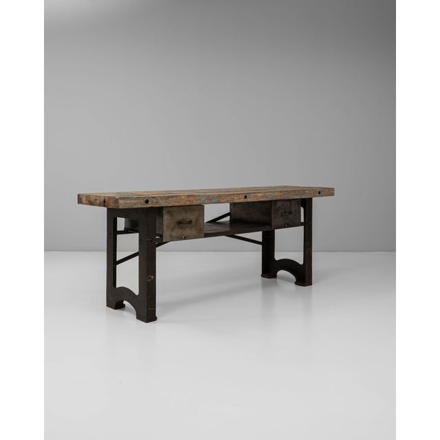 Industrial 20th Century French Industrial Cast Iron Work Table with Wooden Top For Sale - Image 3 of 18
