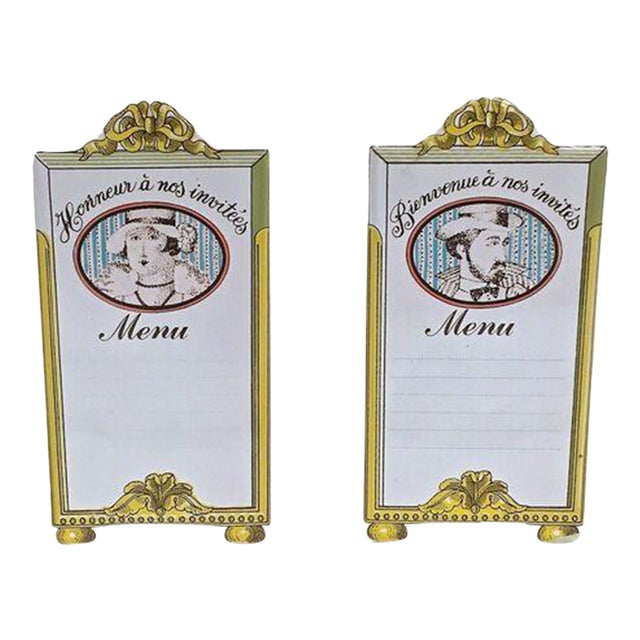 Pair Vintage French Ceramic Menu Plaques For Sale