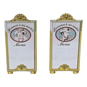 Pair Vintage French Ceramic Menu Plaques
