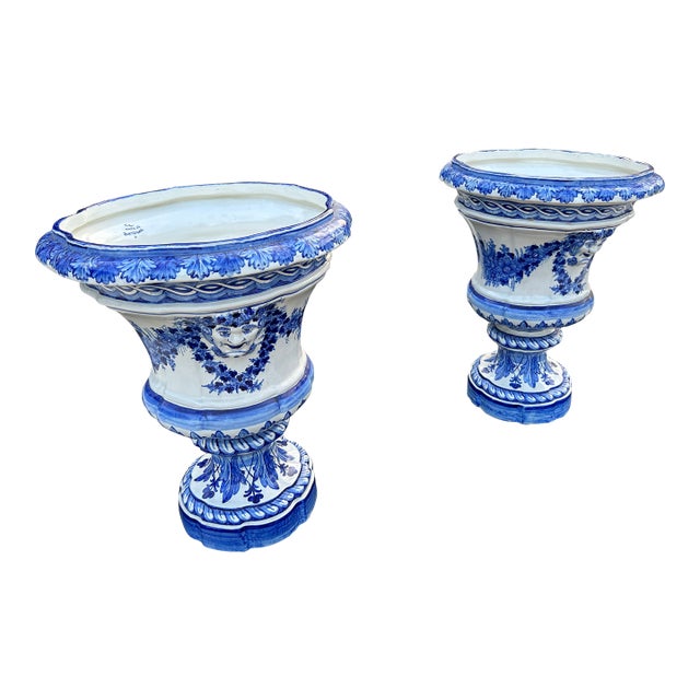 19th Century Faience Vase by Viuva Lamego, Portugal - Set of 2 For Sale