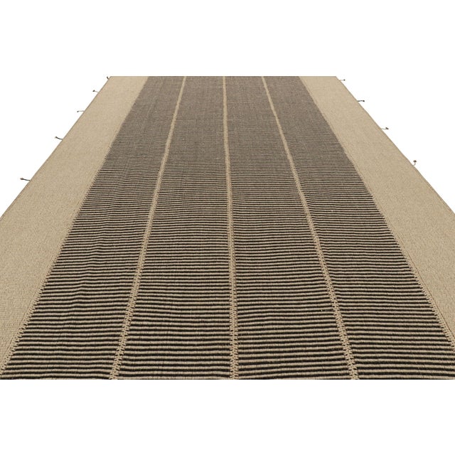 Rug & Kilim Rug & Kilim’s Contemporary Kilim in Black and Beige Textural Stripes For Sale - Image 4 of 7