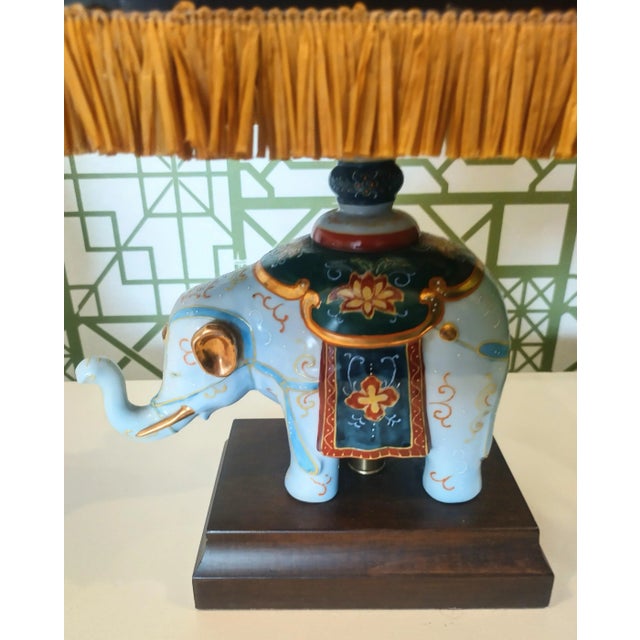 Vintage Frederick Cooper Colorful Whimsical Ceramic Regency Elephant Small Table Lamp For Sale In West Palm - Image 6 of 8