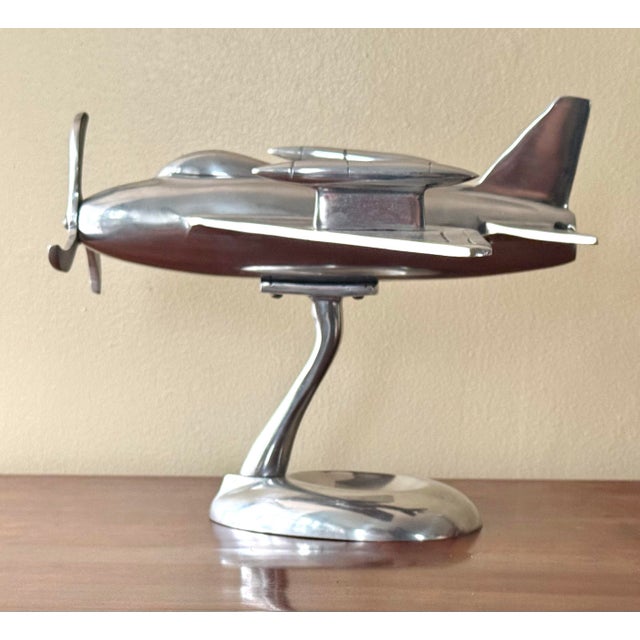 Mid 20th Century Mid 20th Century Art Deco Futuristic Prototype Chrome Plane Model Sculpture on Stand For Sale - Image 5 of 9