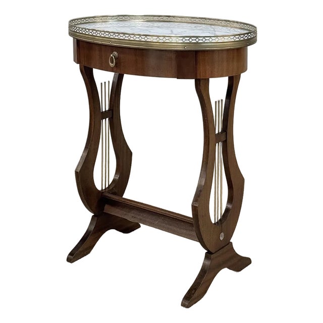 Antique French Neoclassical Oval End Table With Carrara Marble For Sale