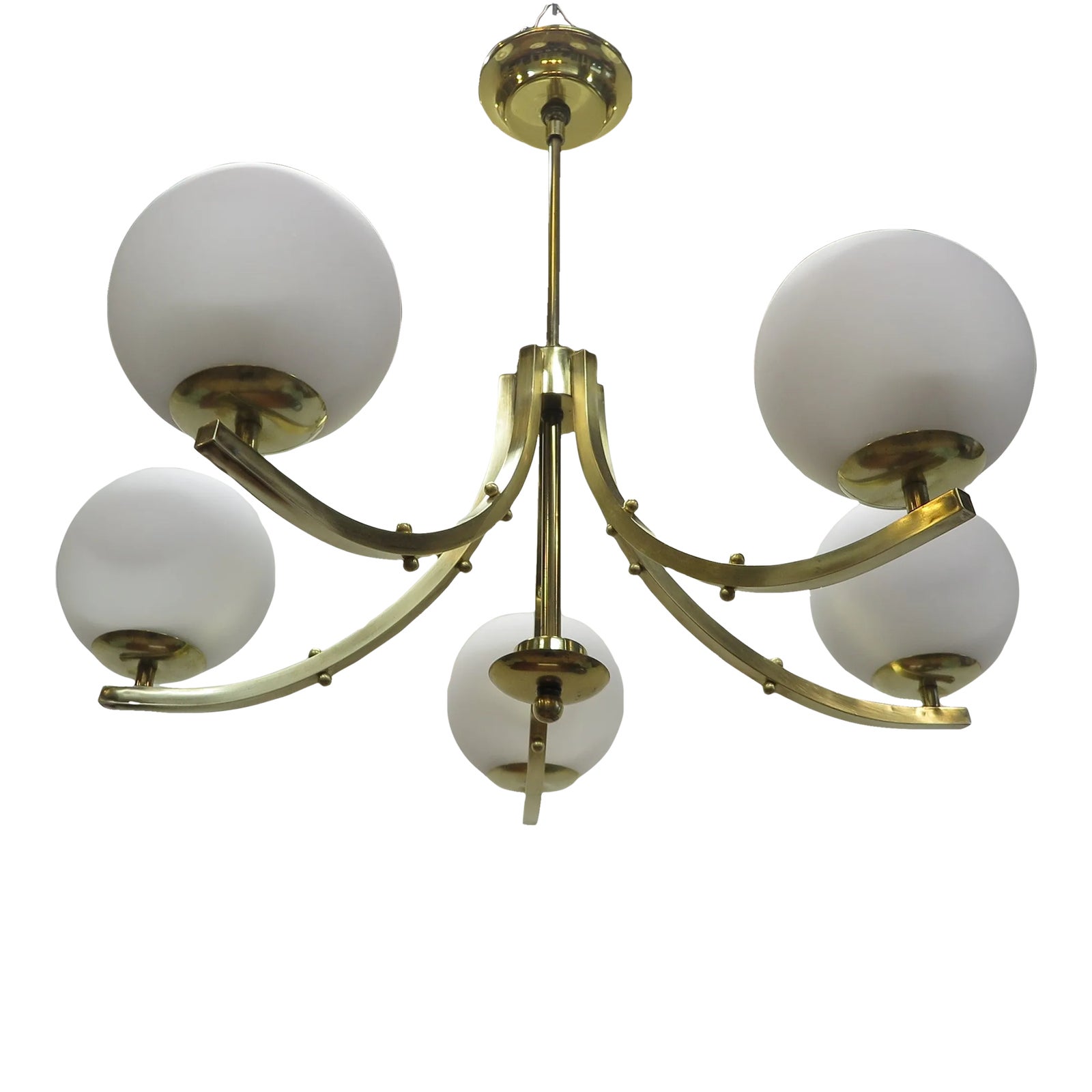 Mid Century Brass & Glass Chandelier Lightolier Chairish