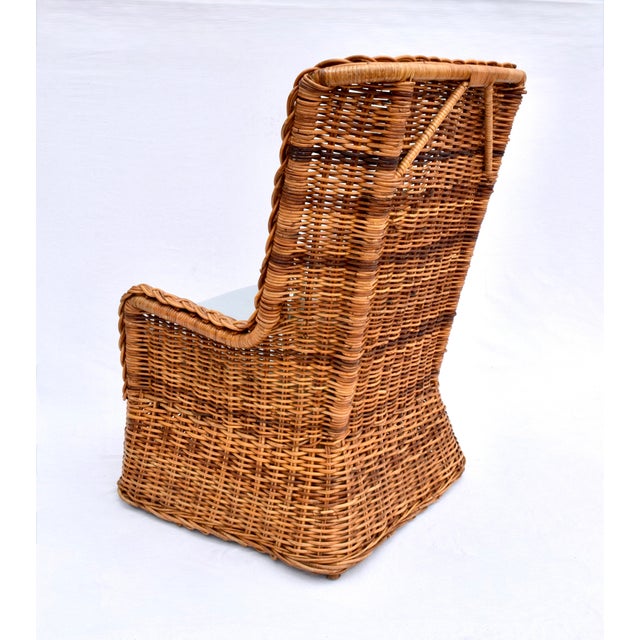 1960s Michael Taylor for Baker Braided Wicker Wingback Ottoman Set For Sale - Image 10 of 13