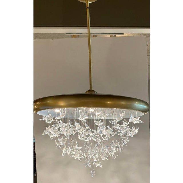 Original retail $4050, stylish Revelation Modern Butterfly Effect Pendant Light, brass frame, glass butterflies, 5 LED...