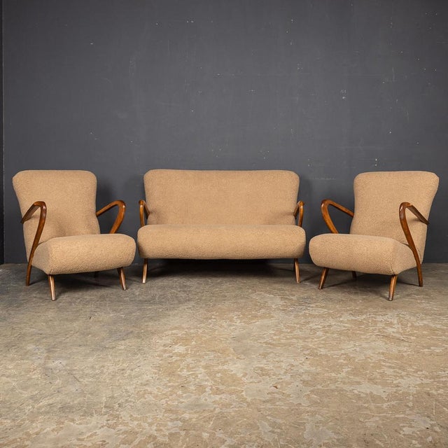 20th Century Italian Sofa and Armchairs in Toffee Bouclé by Paulo Buffa, 1950s, Set of 3 For Sale - Image 4 of 18