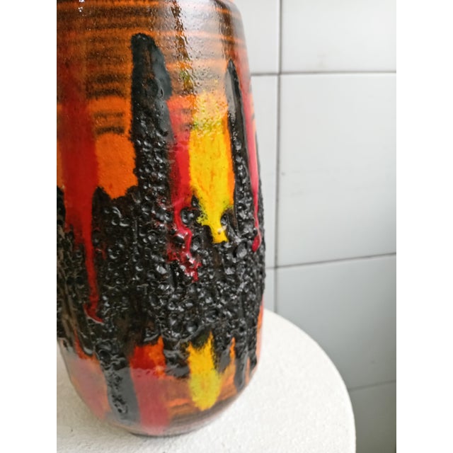West German fat lava ceramic vase, glazes of various colors.