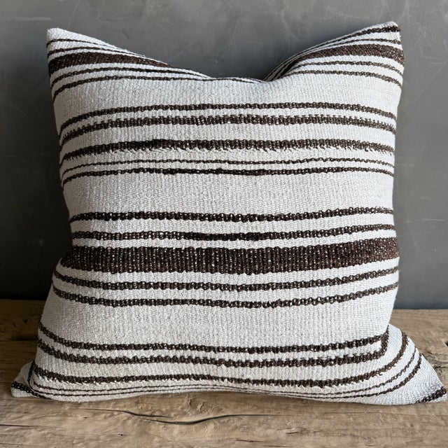 Mid-Century Modern Vintage Rug Pillow Cover With Stripes For Sale - Image 3 of 6