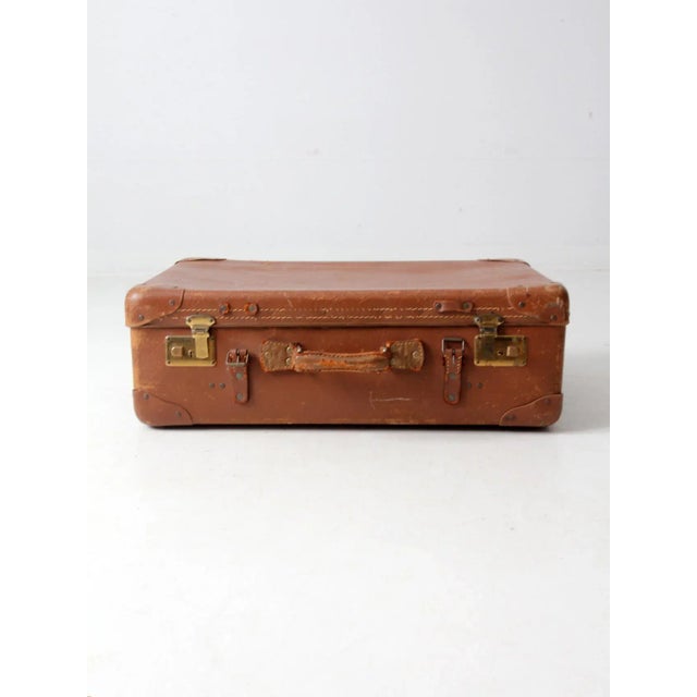Vintage Brown Leather Suitcase For Sale - Image 11 of 11