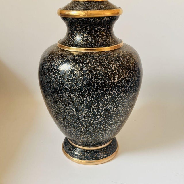 Late 20th Century Vintage Cloisonné Enamel Black & Gold Floral Lidded Jar / Tea Caddy With Gilt For Sale - Image 5 of 8
