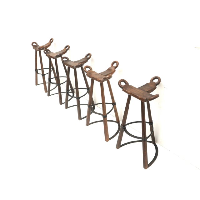 Mid-Century Modern Vintage Spanish Brutalist Marbella Stools from Confonorm, 1970s, Set of 5 For Sale - Image 3 of 8