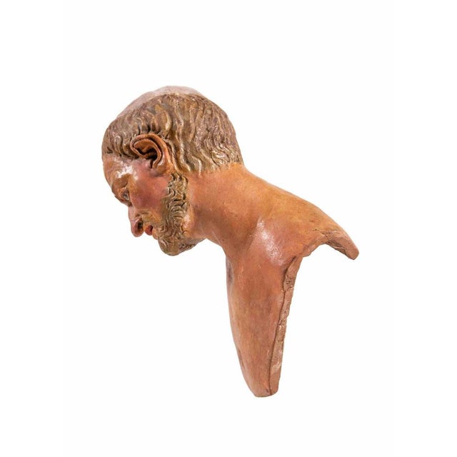 18th Century Polychrome Ceramic Head Sculpture with Glass Eyes For Sale - Image 3 of 5
