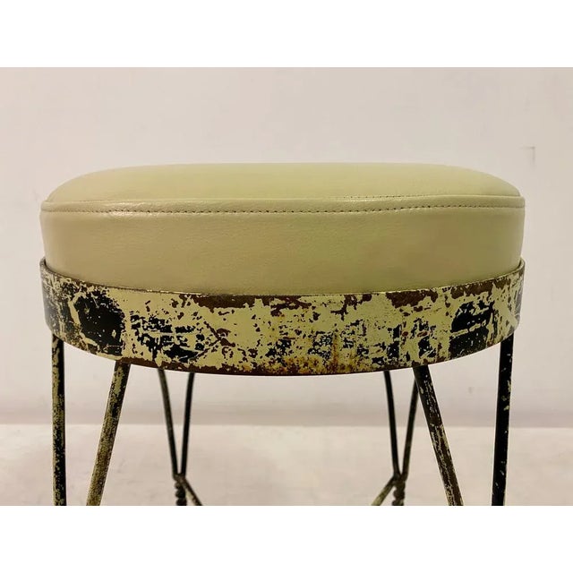 Wrought Iron and Leather Stool, 1960s For Sale - Image 6 of 10