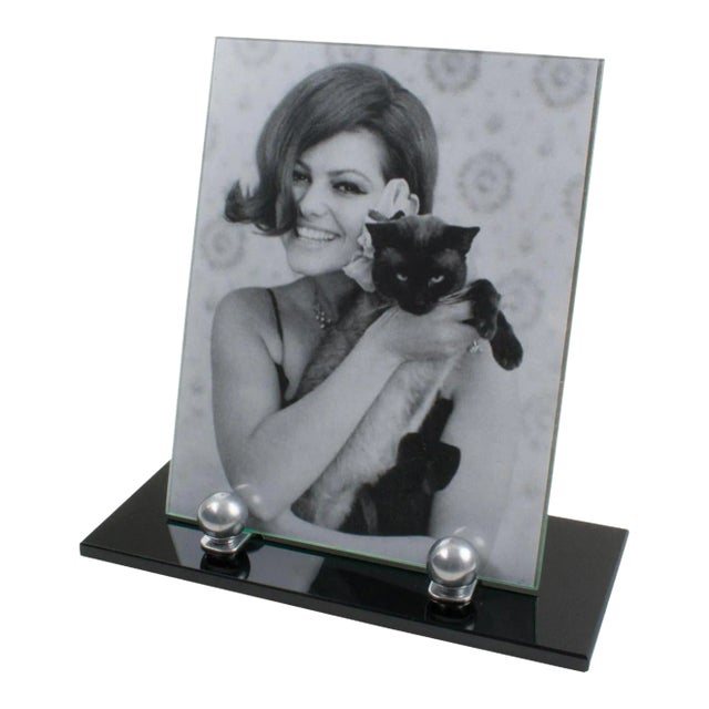 Art Deco Black Opaline Glass and Aluminum Picture Frame, 1930s For Sale