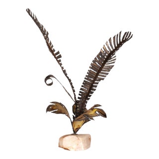 Curtis Jere Brass and Agate Palm Leaf Brutalist Mid Century Table Sculpture For Sale