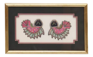Vintage Chinese Fish Shaped Decorative Textile Panel, Framed