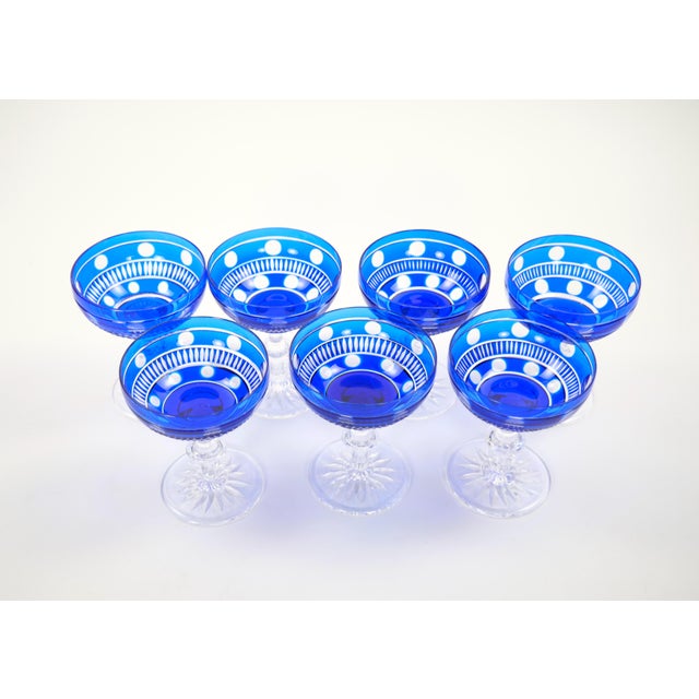 Val Saint Lambert Cobalt Crystal Champagne Coupe Glass, Service for 8 People For Sale - Image 11 of 13