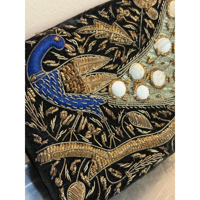 1930s Black Velvet Beaded Peacock Clutch For Sale - Image 5 of 6
