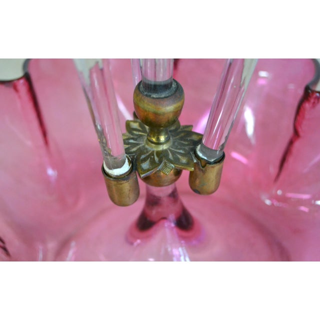 Raspberry Pink Antique Cranberry Art Glass Epergne For Sale - Image 8 of 12