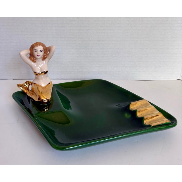 Mid-Century Modern Vintage Bathing Beauty Mermaid Figural Ceramic Ashtray Catchall by Holland Mold For Sale - Image 3 of 10