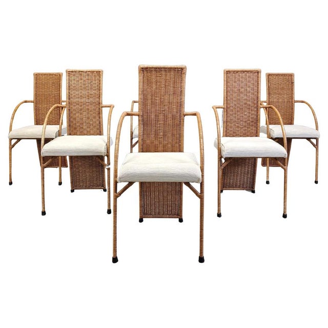 Vintage Wicker High-Back Dining Chairs, 1980s, Set of 6 For Sale - Image 14 of 14