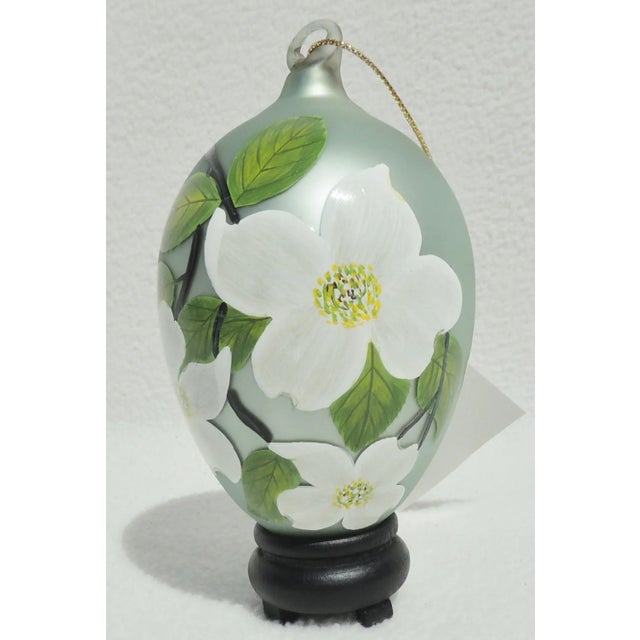 Wonderful Sacred Season mouth blown and hand painted glass Christmas tree ornament. Beautifully hand painted white flowers...