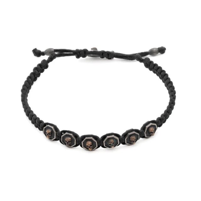 Black Skull Men Woven Bracelet For Sale - Image 11 of 11
