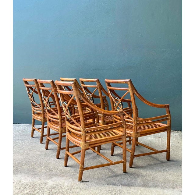 Vintage McGuire Target Back Rattan Dining Chairs - Set of 6 For Sale - Image 16 of 18