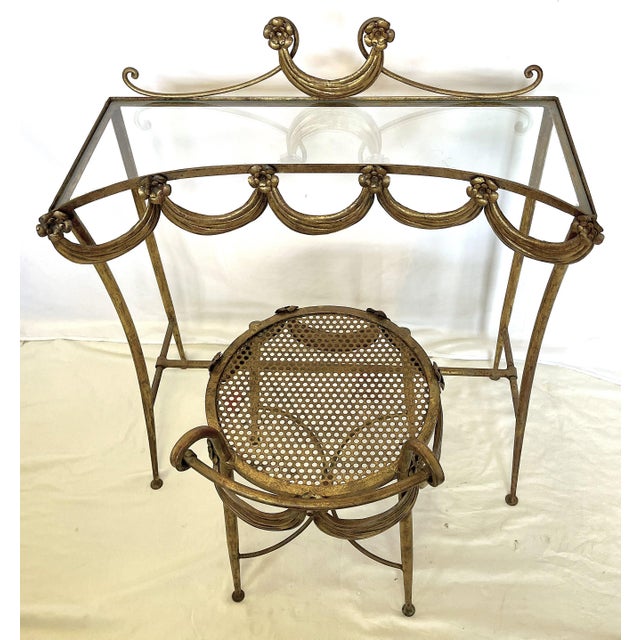 Vintage 1930's Italian Hollywood Regency Floral and Swag Vanity With Stool For Sale - Image 4 of 12