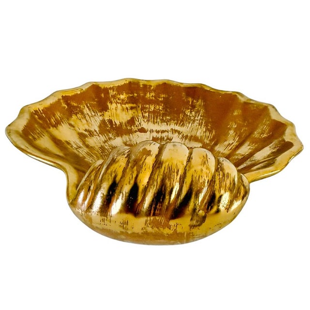 Stangl Vintage Stangl Pottery Granada 22k Gold Scalloped Shell Dish For Sale - Image 4 of 7