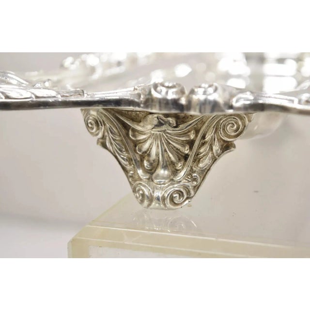 Victorian Mid 20th Century English Silver Mfg Co Victorian Silver Plated Meat Cutlery Serving Platter Tray For Sale - Image 3 of 11