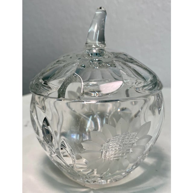 English Antique Pumpkin Shaped Cut Glass Jam Jar With SunFlower Design From England For Sale - Image 3 of 9