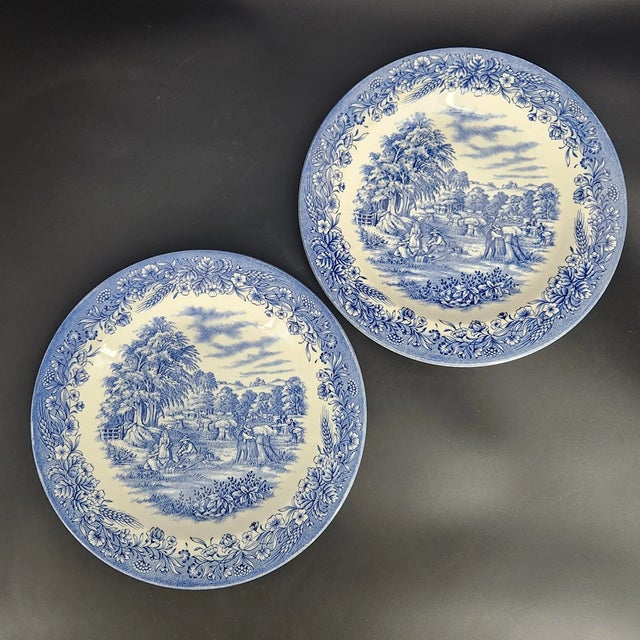 Churchill Vintage Mid Century Modern Churchill Currier & Ives Dinner Plates - Set of 2 For Sale - Image 4 of 4