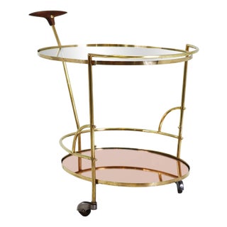 Serving Cart with Turned Wooden Handle attributed to Max Ingrand for Fontana Arte, Italy, 1960s For Sale
