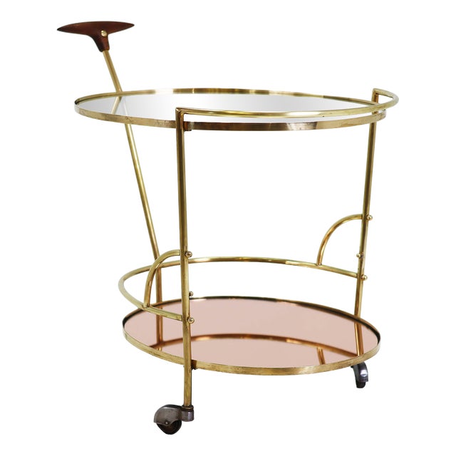 Serving Cart with Turned Wooden Handle attributed to Max Ingrand for Fontana Arte, Italy, 1960s For Sale
