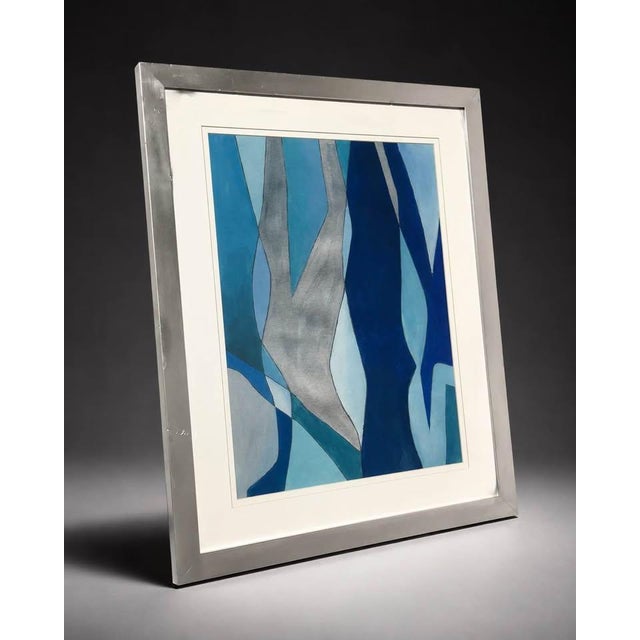 Modern Blue and Metallic Silver Abstract Wall Art For Sale - Image 4 of 4